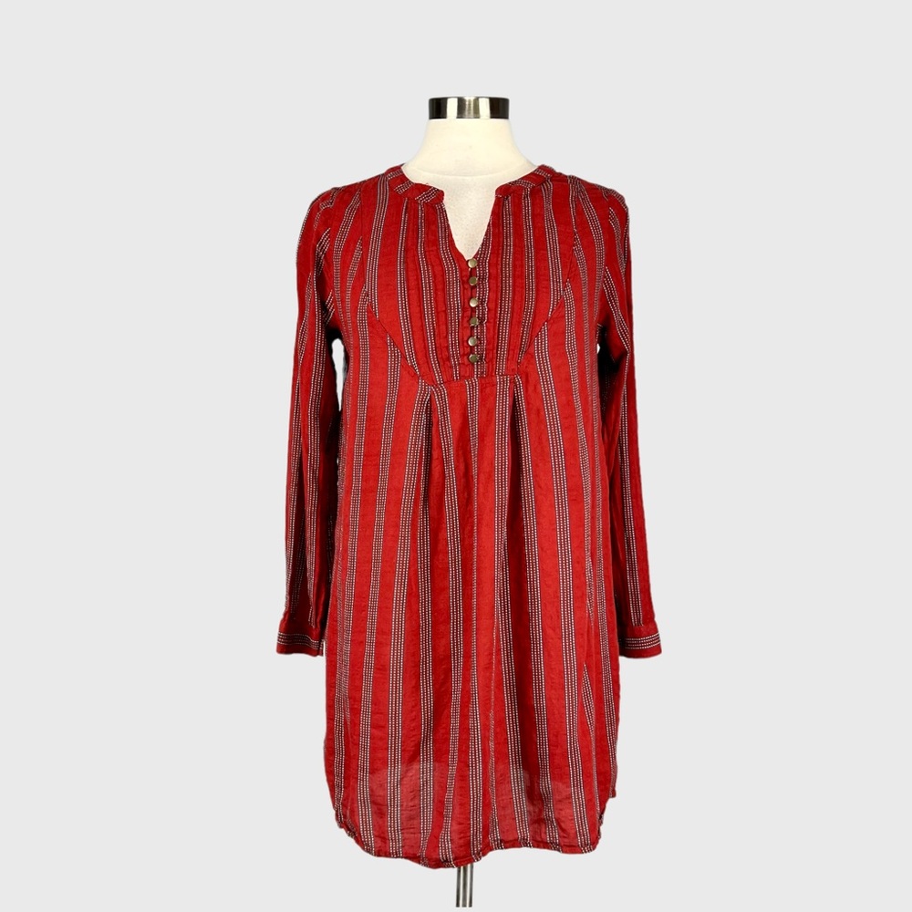 Kori America Womens Burgundy Stripe Long Sleeve Tunic Dress size Small